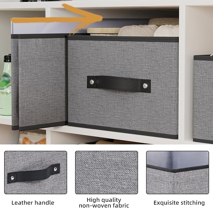 Foldable Storage Bins with Handles, Fabric Storage Cubes for Organizing, Decorative Linen Closet Organizers, 18.5 × 11 × 7.9 Inch, Gray, 4-Pack