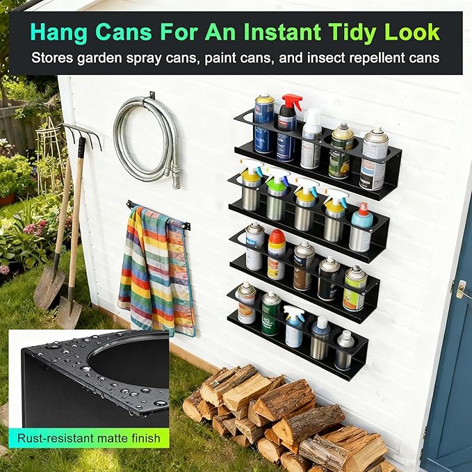 4 Pack Spray Can Holder, Wall Mount Spray Bottle Holder, Spray Can Organizer With Straw Groove for Garage, Shop, Home and Workspace