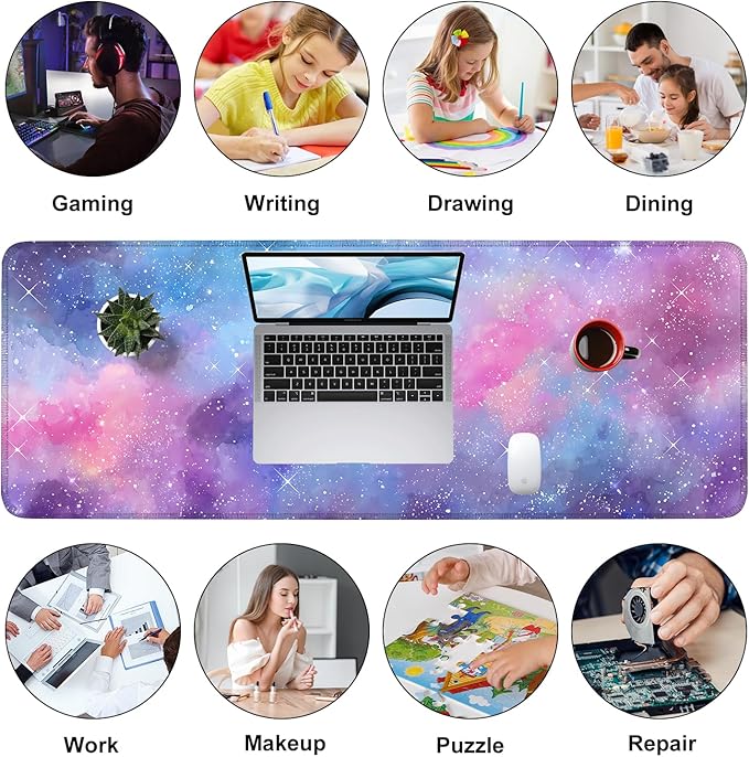 Galaxy Mouse Pad Large, Extended Gaming Desk Mat – 31.5 x 11.8 in – Watercolor Nebula Starry Sky Design, Stitched Edges, Non-Slip Base, Keyboard and Mouse Pad for Office & Home
