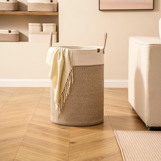 LA JOLIE MUSE Woven Rope Storage Baskets - Tall Cotton Laundry Basket, Kids Toy & Nursery Clothes Hamper - XL