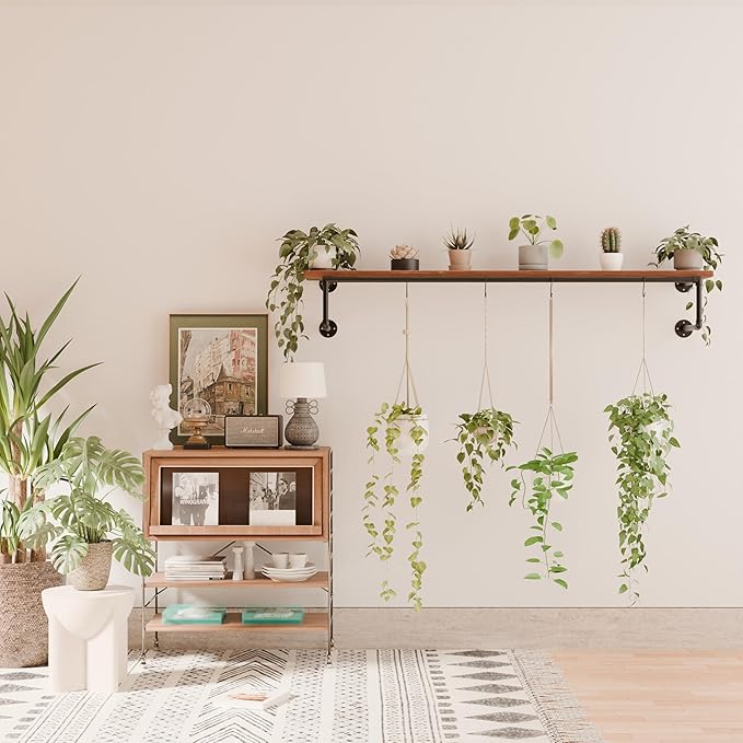Clothes Rack 60in, Wall Mounted Garment Racks with Real Wood Shelf, Heavy Duty Hanging Clothes Rack, Multi-Purpose Hanging Rod, Space-Saving Closet Storage
