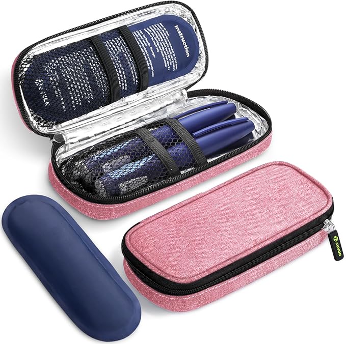 AUVON Insulin Cooler Travel Case with 2 x 90g TSA Approved Ice Packs, Diabetic Medication Insulated Cooling Bag for Insulin Pens and Diabetic Supplies Storage, Compact for Daily Life and Trips