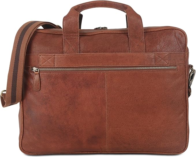 Leather briefcase 18 Inch Laptop Messenger Bags for Men and Women Best Office briefcase Satchel Bag (Wash Tan)