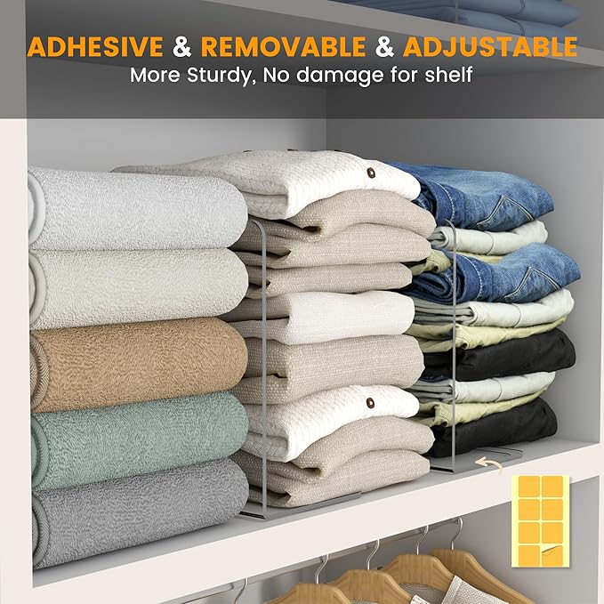 OKPOW Acrylic Shelf Dividers for Closet Organization: 8 Pack Tall Durable Clear Shelves Separators for Clothing Adjustable