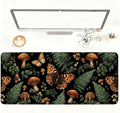 Vintage Butterfly Mushroom Mouse Pad – Large Extended Desk Mat 35.43 x 15.75 in – Dark Forest Aesthetic with Ferns & Fungi, Waterproof Surface, Non-Slip Rubber Base, Keyboard & Mouse Pad