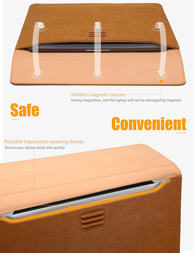 HYZUO 15-16 Inch Laptop Sleeve Bag with Adjustable Stand Feature for MacBook Pro 16 M4/M3/M2/M1 2025-2019, XPS 15, MacBook Pro 15 2015-2012, Case with Pouch, Brown