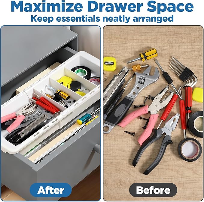 2pcs Expandable Drawer Organizer with Insert Adjustable Drawer Storage Tray Desktop Drawers Dividers to Organize and Store desk drawers organizer tray for Bathroom Office Kitchen
