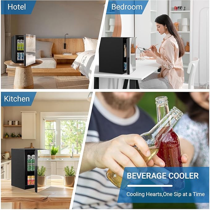 Compact Freestanding Beverage Refrigerator and Skincare Fridge, 0.9 Cu.Ft Mini Fridge Holds 24 Cans with Mirrored Front Door & Temperature Control for Soda, Beer and Beauty Products