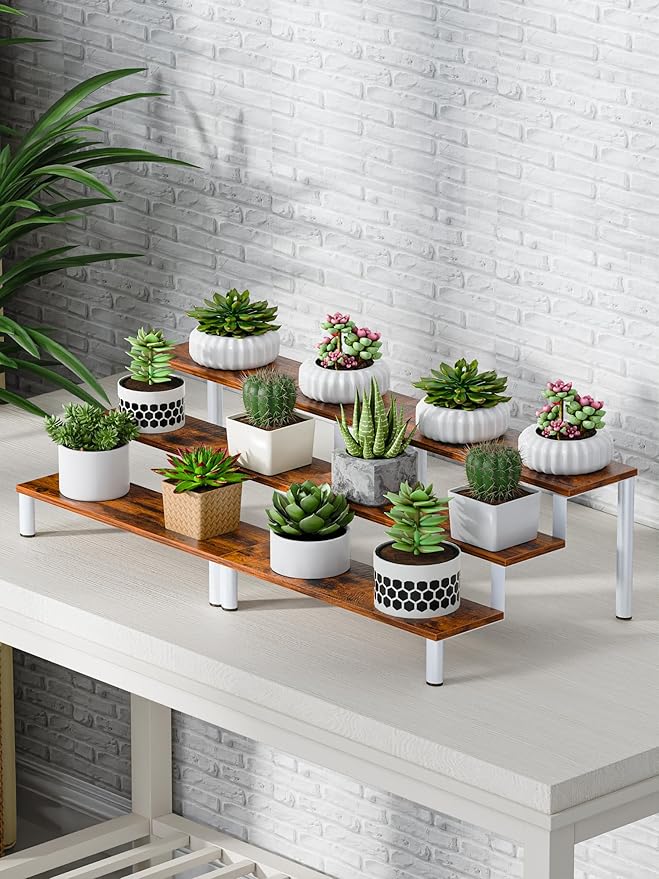 Wooden Display Stand Riser, 3 Tier Perfume Organizer Stand Cupcake Stand Holder, Tiered Display Stand Risers Display Shelf for Home and Shop (White, 4 pcs)