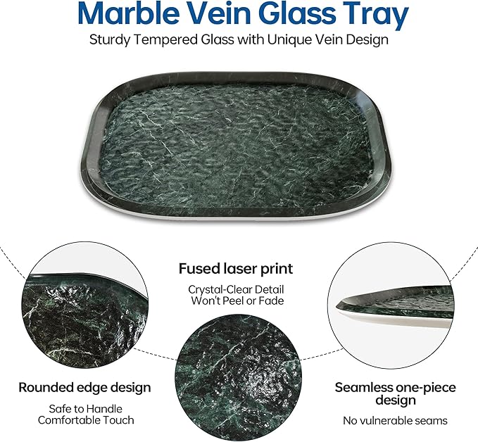 Vanity Decorative Tray, 12" x 12" Green Marble Pattern Perfume Tray, Bathroom Tray Countertop Organizer for Soap Towel, Jewelry, Candle