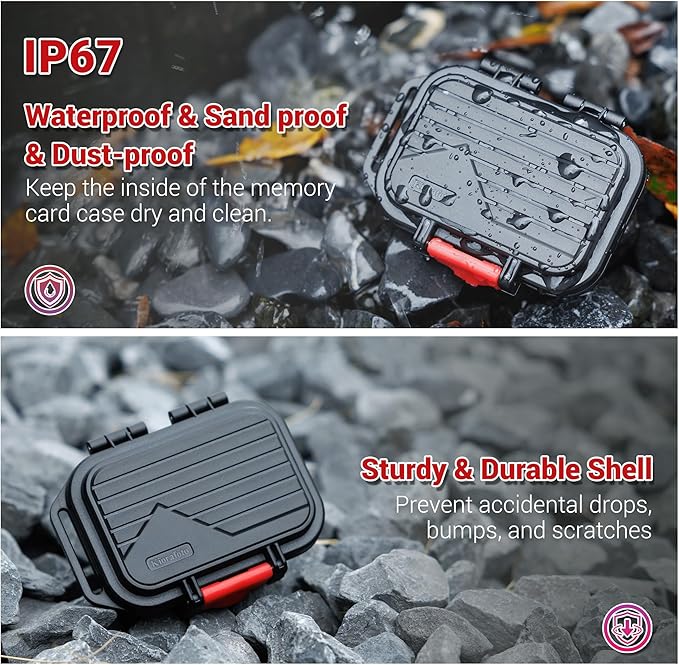 12 Slots Portable Memory Card Case,IP67 Waterproof Travel Camera SD MicroSD Memory Card Holder Storage Carrying Case for 6 SD SDXC SDHC CFexpress Type A Cards & 6 TF MSD Cards with Vertical Design
