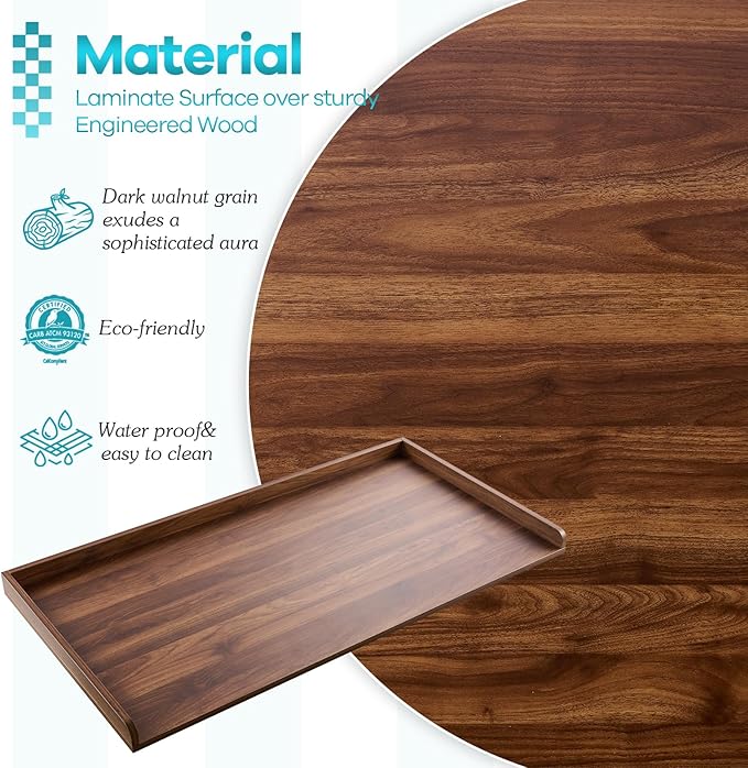 Kaboon Washer Dryer Countertop, Melamine Countertop with Edge Rails - 27.5" Depth x 54" Width Laundry Room Organization, Dark Walnut
