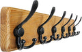 Dseap Coat Rack Wall Mounted - 24" Long 6 Tri Hooks, Heavy Duty Wooden Wall Coat Hanger Coat Hook for Clothes Hat Jacket Clothing, Weathered Yellow and Black