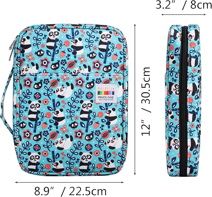 JAKAGO 220 Slots Colored Pencil Case Large Capacity Pen Holder for Artist Painter Zipper Organizer Bag for Marker Highlighter Storage Case for Office Sketch Travel Supplies (Panda)