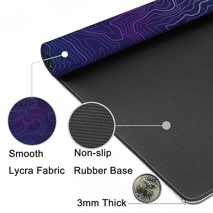 Gaming Mouse Mat Abstract Topography Large Mouse Pad Extended Mouse Pad Desk Mat Non-Slip Rubber Base Mice Pad Desk Pad for Office Game Home 35.4x15.75 in