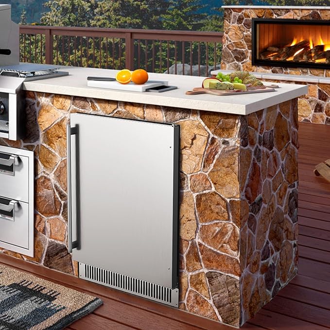 Coolski 24 inch Beverage Refrigerator, 180 Cans Under Counter Fridge with Stainless Steel, Built-in and Freestanding Outdoor Refrigerator for Patio Home Kitchen, ETL, DOE, NSF Approved