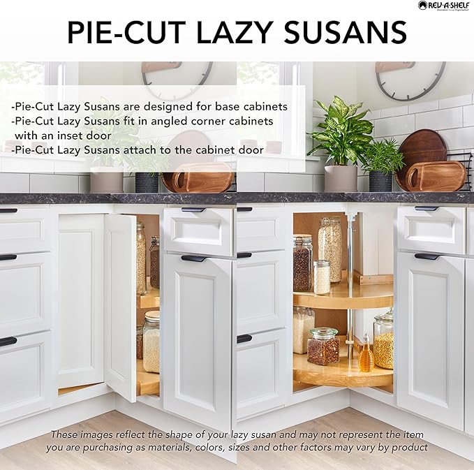 Rev-A-Shelf 2 Tier Pie-Cut Lazy Susan for Corner Base Cabinets, Plastic, 28" Double Shelf Swivel Kitchen Spice/Can Organizer, Almond, 6942-28-15-52