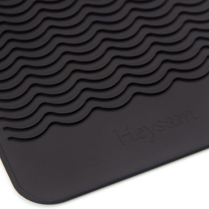 Heysam Heat-Resistant Silicone Mat for Curling Irons, Flat Iron Hair Straightener and Curler 2 in 1 Hair Styling Hot Tools, Flat Iron Travel Case Size 9.0 x 6.5 inches, Black