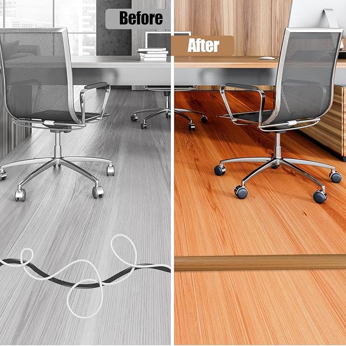 Floor Cord Cover Self Adhesive Cord Hider,20FT Cable Management, Extension Strip Protector for Wires, Prevent Cable Trips for Offices, Gyms, Exhibitions Cavity:0.39"(W) x 0.27"(H) Brown Wood