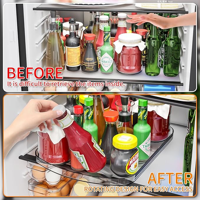 Yieach Clear Refrigerator Lazy Susan Turntable,15.7''x11.8'',Rectangular Fridge Turntable Organizer,Large Rotating Fridge Tray for Kitchen,Countertop,Pantry,Cabinet,Jars and Condiment Organizer,1 Pack