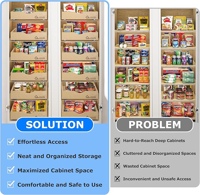 WelFurGeer Premium Birchwood Pull-Out Cabinet Drawers, 26" W x 21" D Pull Out Cabinet Organizer, Heavy-Duty Cabinet Organizer with Easy Installation, Space-Saving Pullout Drawer for Home & Kitchen