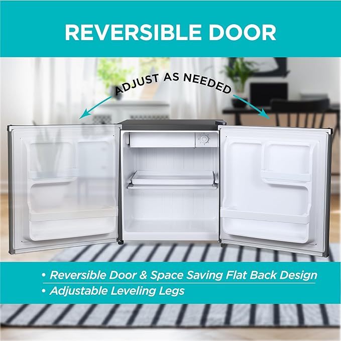 BLACK+DECKER 1.7 Cu. Ft. Compact Refrigerator, ENERGY STAR Certified, Single Door Mini Fridge with Chiller Compartment, Personal Fridge for Home or Dorm Room, R600a Refrigerant, BCRK17B, Black