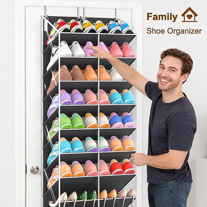 30 Pairs Over the Door Shoe Organizer, Clear Pockets Hanging Shoe Storage for Closet, 10-Tier Door Shoes Rack Storage Fit All the Family's Sneakers, Boots, Heels, Dark Grey