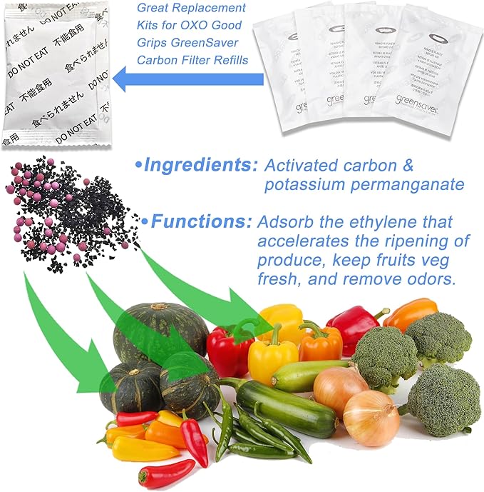 10-Pack Replacement Kits for OXO Good Grips GreenSaver Carbon Filter Refills, Compatible with OXO Good Grips GreenSaver Produce Keeper & Standing Crisper Drawer Insert, Keep Fruits Veg Fresh