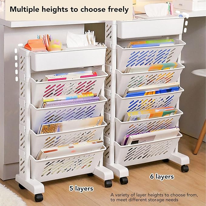 Movable Bookshelf, Portable Bookshelf, Storage Organizer Shelf, Suitable for Use in Study Rooms, Offices, and Living Rooms