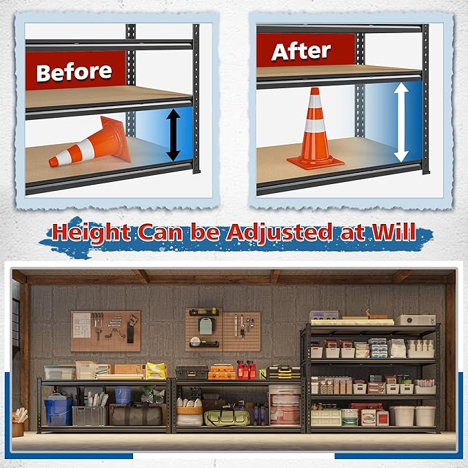 55" W Storage Shelves, 2040LBS Garage Shelving Heavy Duty, 4-Tier Storage Shelving, Adjustable Metal Shelving Unit for Garage, Warehouse, Pantry, Kitchen, 55" W × 24" D × 60" H