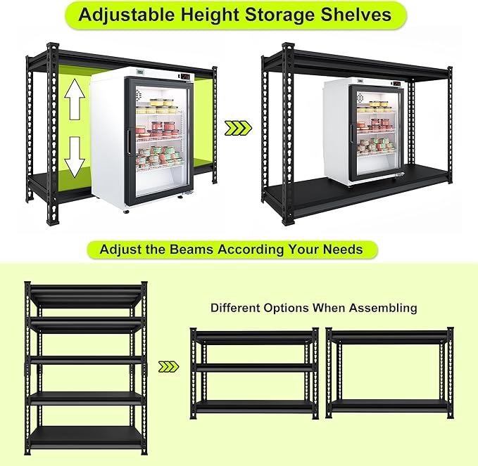 Garage Shelving Heavy Duty 2500LBS Loads, 48" W Adjustable Garage Storage Shelves, 5-Tier Metal Shelving Units and Storage, Industrial Utility Shelf, 48" Wx18 Dx78 H,Black