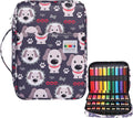 JAKAGO 220 Slots Colored Pencil Case Large Capacity Pen Holder for Artist Painter Zipper Organizer Bag for Marker Highlighter Storage Case for Office Sketch Travel Supplies (Dog)