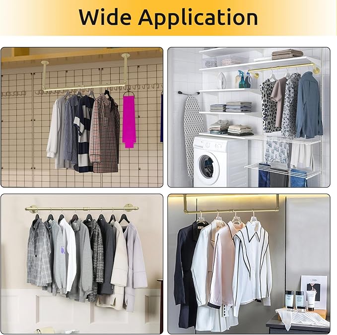 36 inch Gold Industrial Pipe Clothes Rack,Pipe Garment Rack Hanging Rod Bar for Closet Storage,Laundry Room Up to Max Load 135lbs