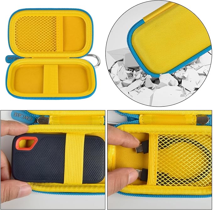 Hard Case Compatible with SanDisk 1TB 2TB 4TB 500GB 8TB Extreme Portable SSD - Up to 1050MB/s - USB-C, USB 3.2 Gen 2 External Solid State Hard Drive Storage Holder for Cables-Blue-Yellow (Box Only)