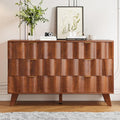 6 Drawer Dresser, Modern Fluted Storage Dresser with Deep Drawers and Metal Handles, Wood Chest of Drawers Storage Organizer for Bedroom, Living Room, Hallway (Walnut)