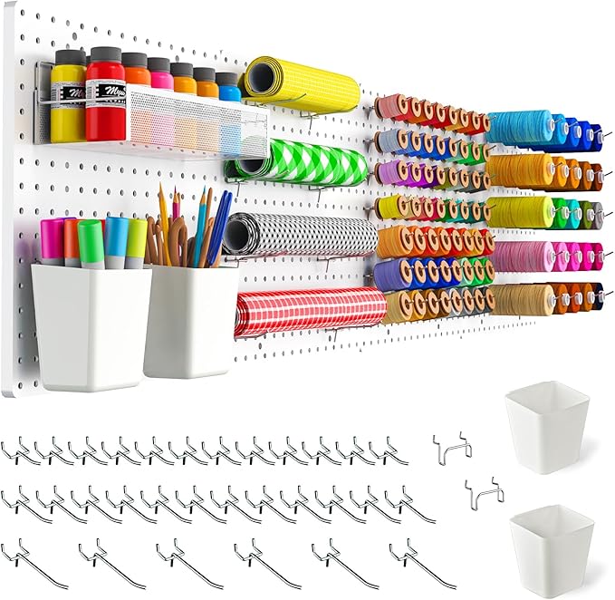 FZK Peg board,Pegboard 32''*32'',White Pegboard 4pcs and 33 board Organizer Accessories,Pegboard Wall Organizer,Peg boards,Peg boards for Walls,ABS Plastic Craft Room Garage Kitchen office