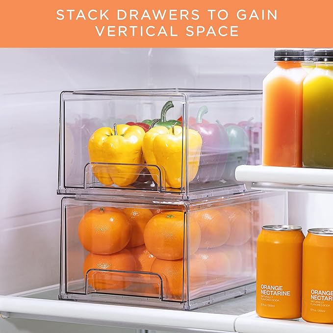 Sorbus Plastic Storage Bins Stackable Clear Pantry Organizer Box Bin for Organizing Kitchen Fridge, Food, Snack Pantry, Fruit, Vegetables, Bathroom, Wide & Narrow Deep (6 Pack)