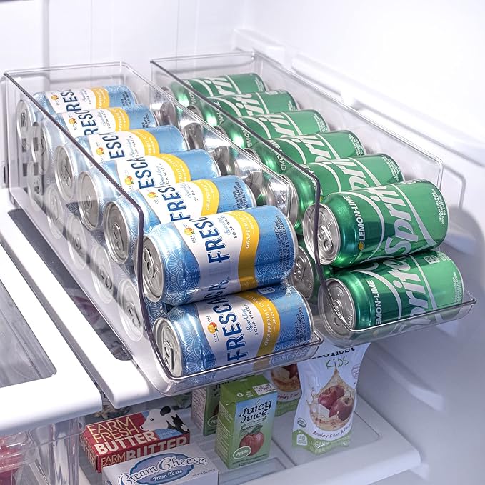 Sorbus Can Dispenser for Refrigerator - 12 Can Fridge organizer Rotation System Rack - Clear Soda Can Organizer for Refrigerator, Freezer & Pantry - Great for Kitchen Organization & Storage (2-Pack)