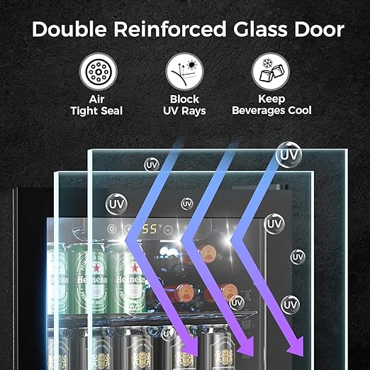 COWSAR 2.65 Cu.ft Wine Fridge, ETL Approved Beverage Refrigerator 95 Can Quiet Freestanding Mini Wine Cooler Clear Front Glass Door, Quiet Operation, Adjust Temperature for Home Bar, Drink Fridge