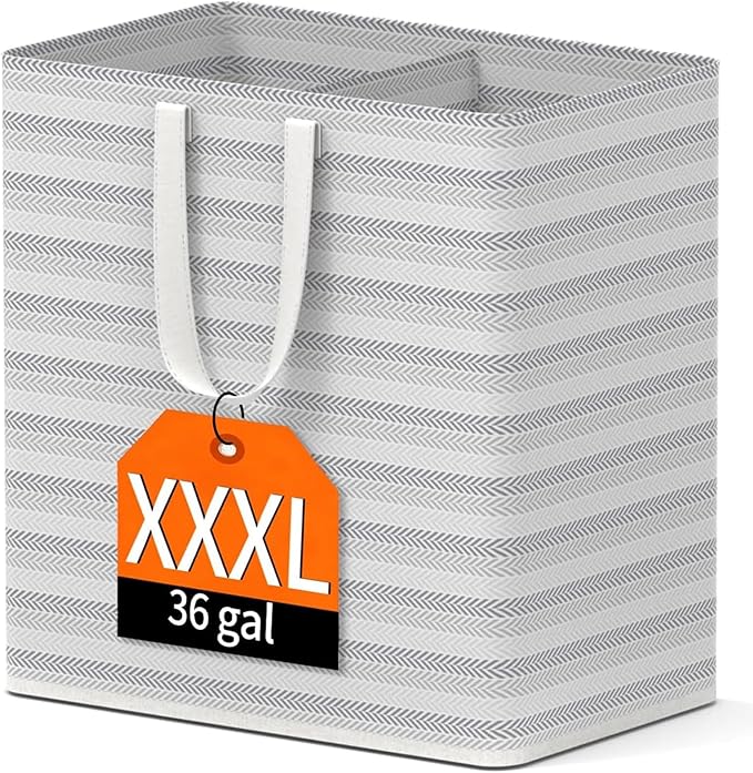 XXXL 36gal(136L) Large Laundry Basket, Laundry Hamper 2 Section with Reinforced Handles, Waterproof Collapsible Clothes Hamper for Bedroom Laundry Room Dorm Bathroom