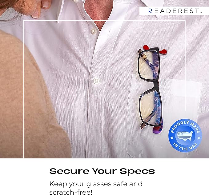 Readerest Magnetic Glasses Holder, Eyewear Accessory Clip for Reading Glasses, Sunglasses, Work Badges, Eyeglass Holders, Made in the USA (Red)