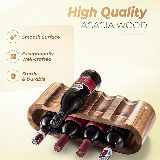 BLUEWEST Wooden Countertop Wine Rack – 8-Bottle Acacia Wine Holder Stand – Freestanding Wine Storage – Great for Home Decor No Assembly Required