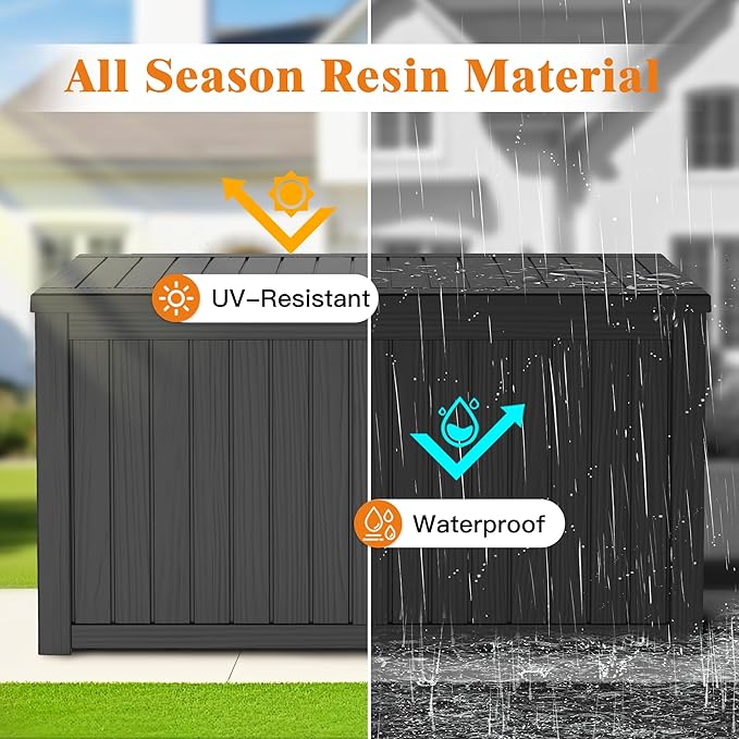 Outdoor Storage Box - Lockable Waterproof UV-Resistant Resin Deck Box for Patio Cushions, Pool Accessories (Black, 200 Gallon)