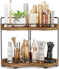 2-Tier Corner Bathroom Counter Organizer with Embedded Screw Holes, Secure & Stable Wood Vanity Shelf for Makeup and Skincare Essentials - Space Saving Bathroom Countertop Storage, Dark Brown