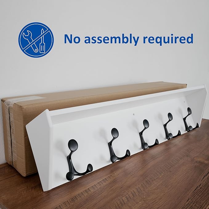 WEBI Wall Shelf with Hooks Underneath,35” Long Wall Mounted Coat Rack with Shelf,Entryway Coat Rack with 5 Triple Hooks for Hanging Coats,Jacket,Hallway,Bedroom,Mudroom,White