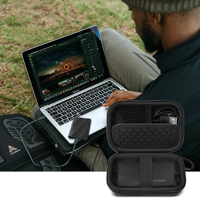 Carrying for Samsung T9/ T7/ T7 Shield Portable SSD 4TB 2TB 1TB, USB External Solid State Hard Drive Storage Travel Carrying Holder Fits for USB Cable (Full-Black)-Box Only