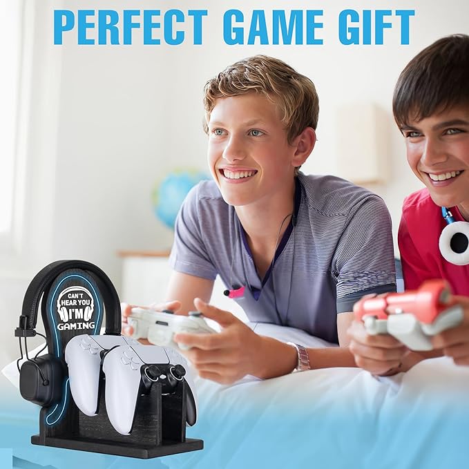 Gamer Gifts Light Up Controller Holder & Headphone Stand with Neon Light, Stylish Gaming Accessories Setup Controller Stand Headset Stands, Unique Gifts for Gamers to Organize Gaming Equipment