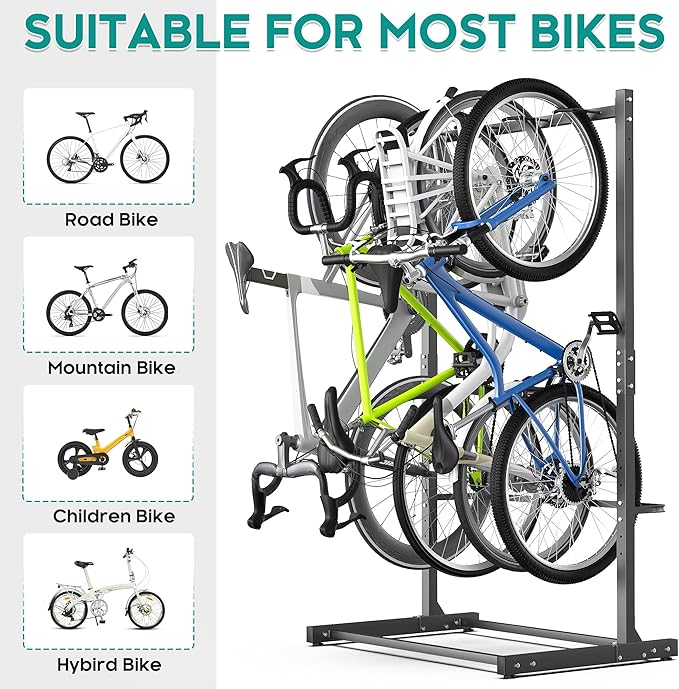 EVERHANGER Freestanding Bike Rack, Vertical Bike Rack Stand for Garage, Bicycle Storage Organizer, Holds Up to 4 Bikes