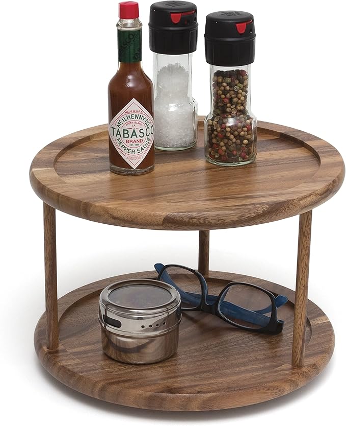 Lipper International 1302 Acacia Wood 2-Tier 10" Kitchen Turntable