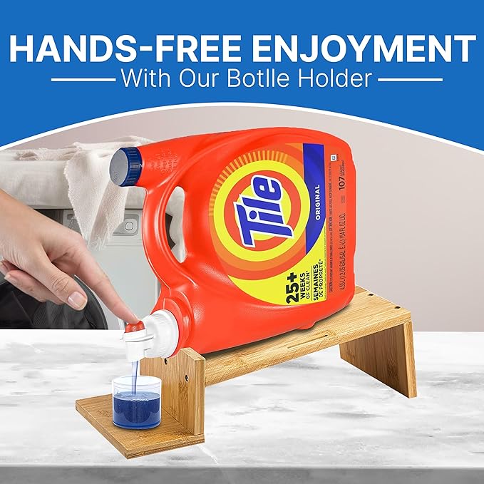 TidyFriend 2 Pack Laundry Detergent Dispenser with Tray & Strap, Laundry Soap Dispenser with Non-Slip Rubber Feet for Washing Room Organization, Easy Pour (Wood)